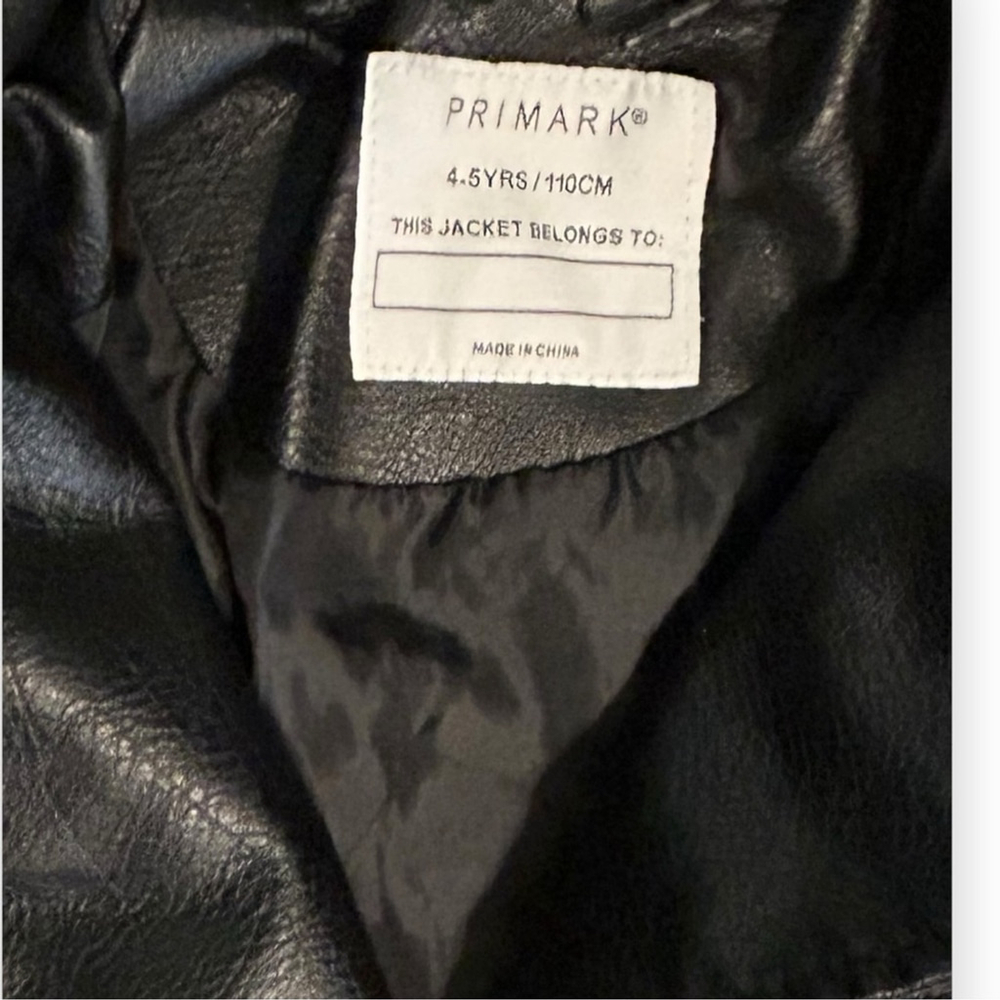 NWOT Primark Girls Vegan Black Leather Motorcycle Jacket- Size 4 - Picture 5 of 5
